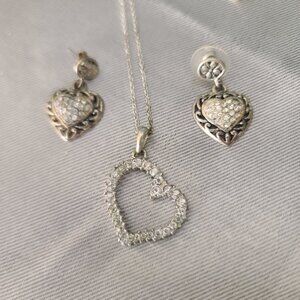 Rhinestone Sliver Heart & Heart Earrings